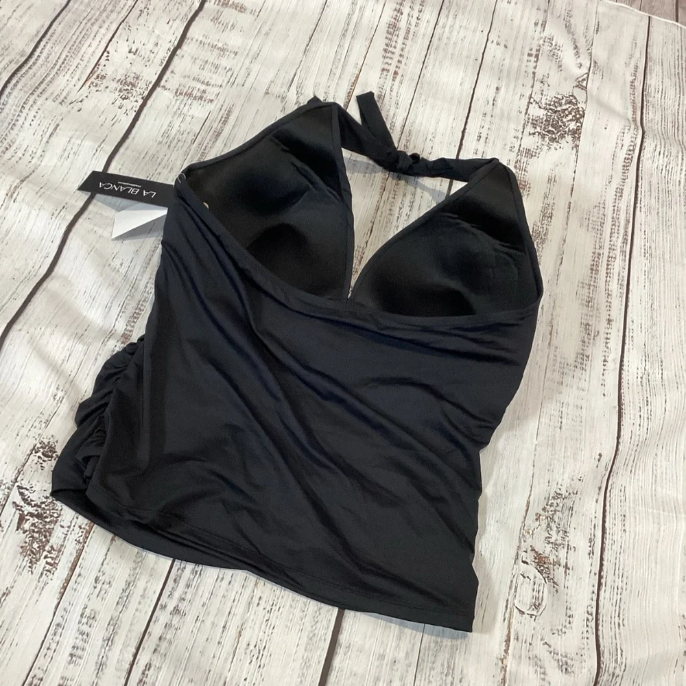 346. La Blanca Black Halter Tankini Top NWT Size 14